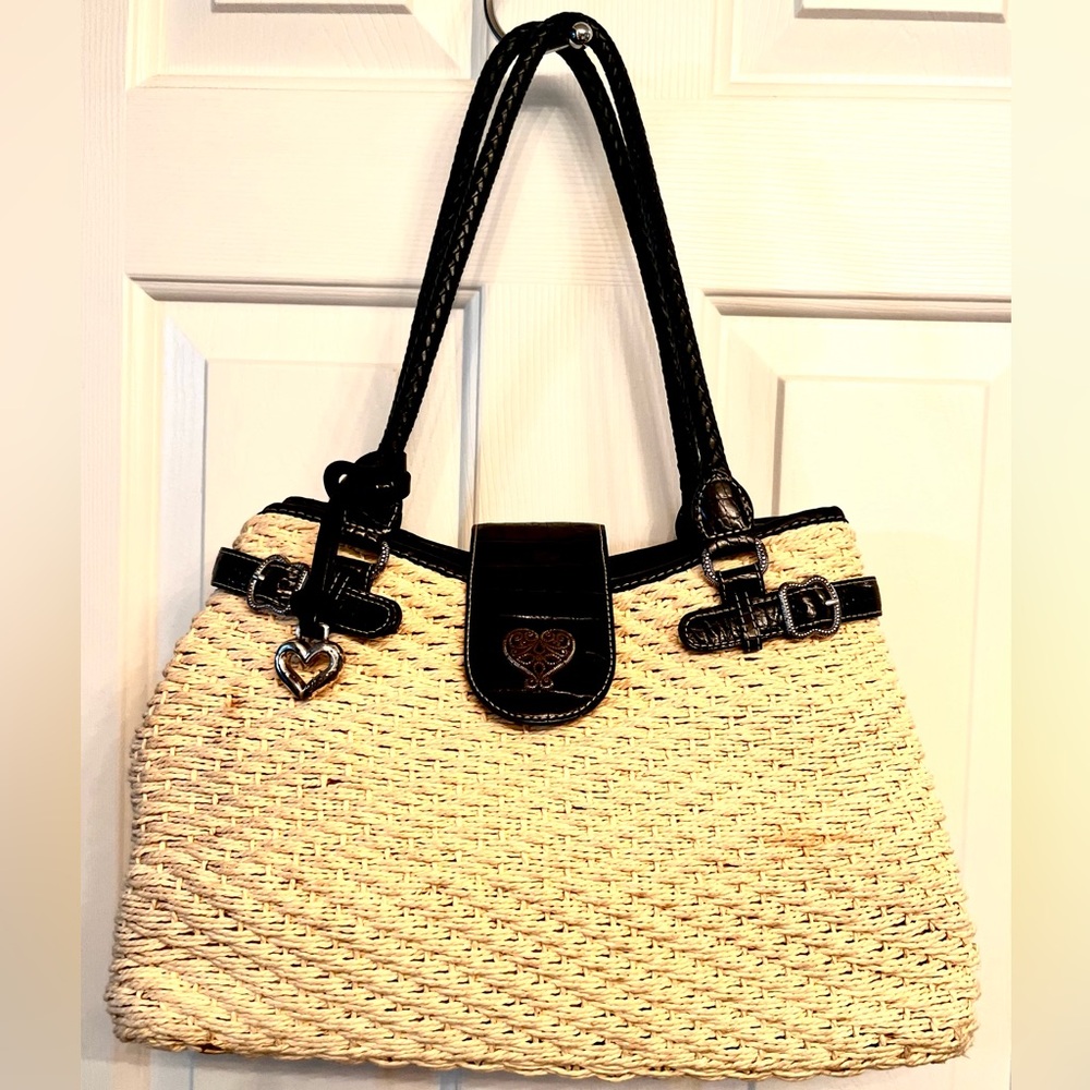 Brighton Woven Shoulder Bag with Dark Brown Details